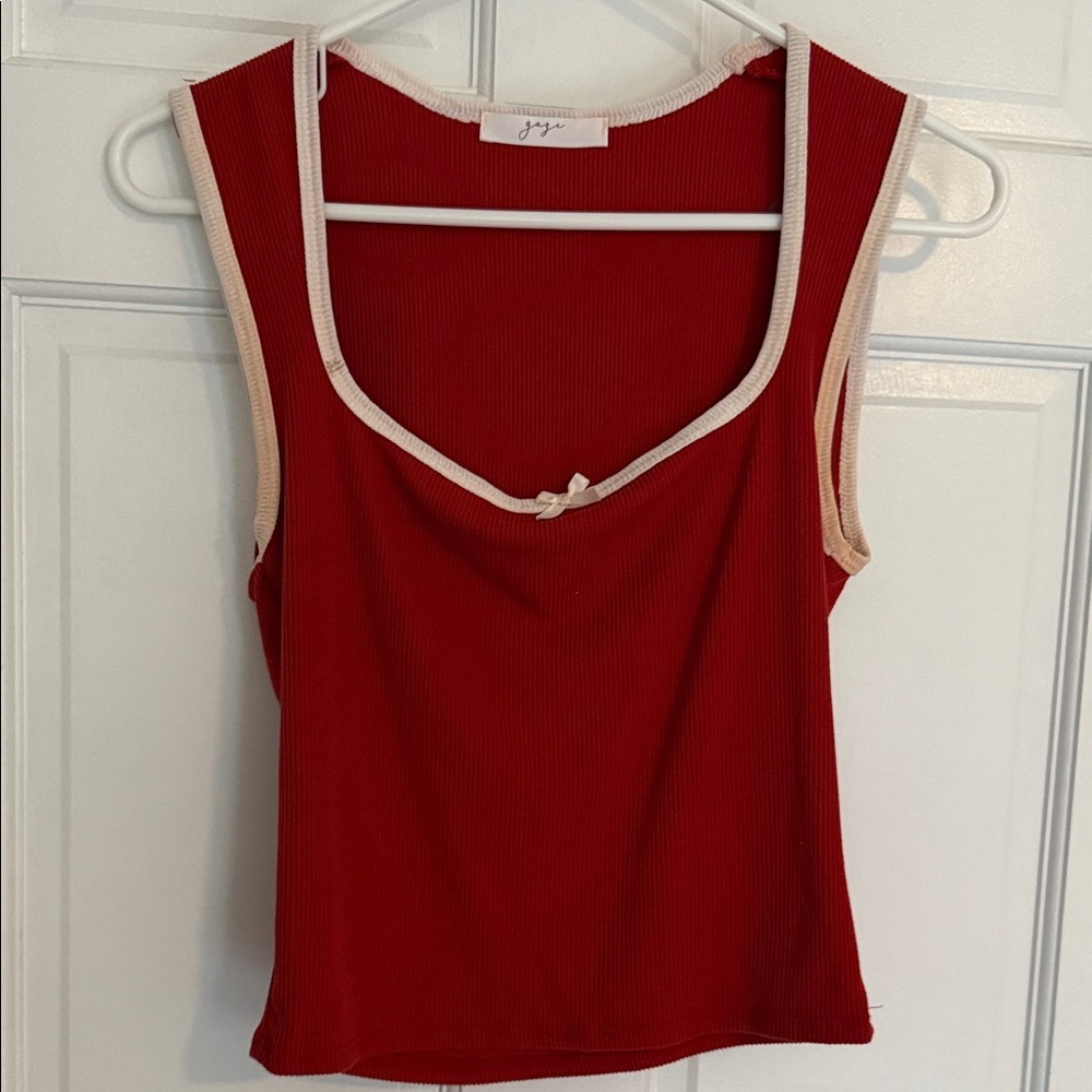 Gaze Red Tank Top with Cream Edging